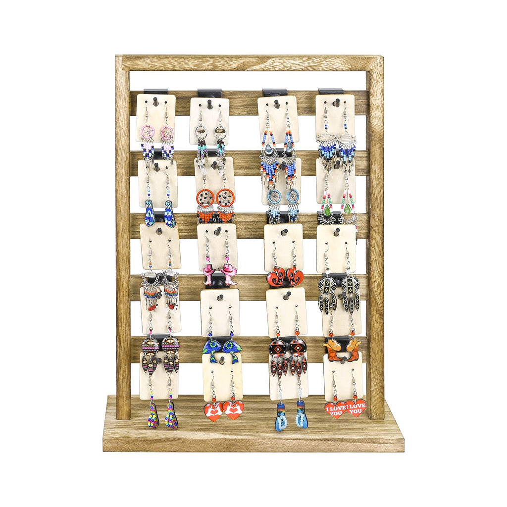 #WD2005 Wooden jewelry rack with 20 black hooks