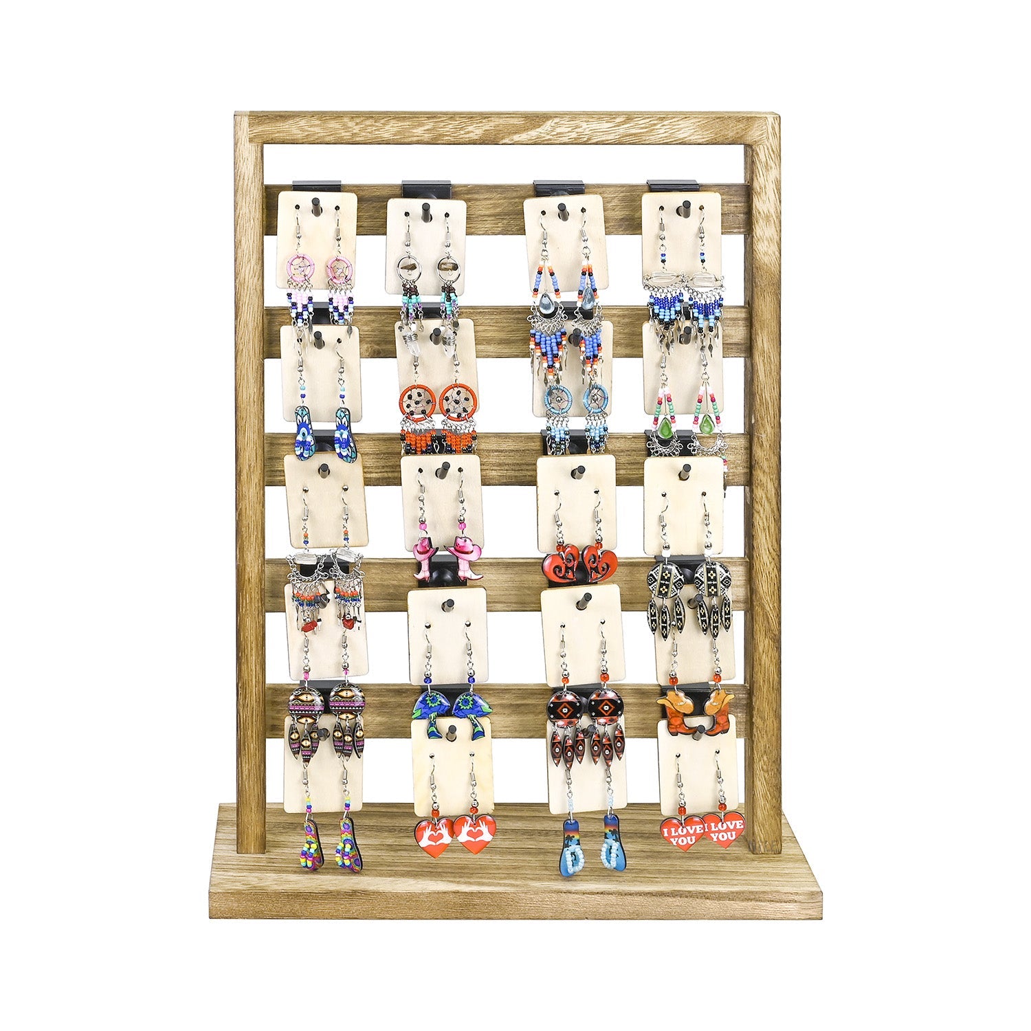 #WD2005 Wooden jewelry rack with 20 black hooks