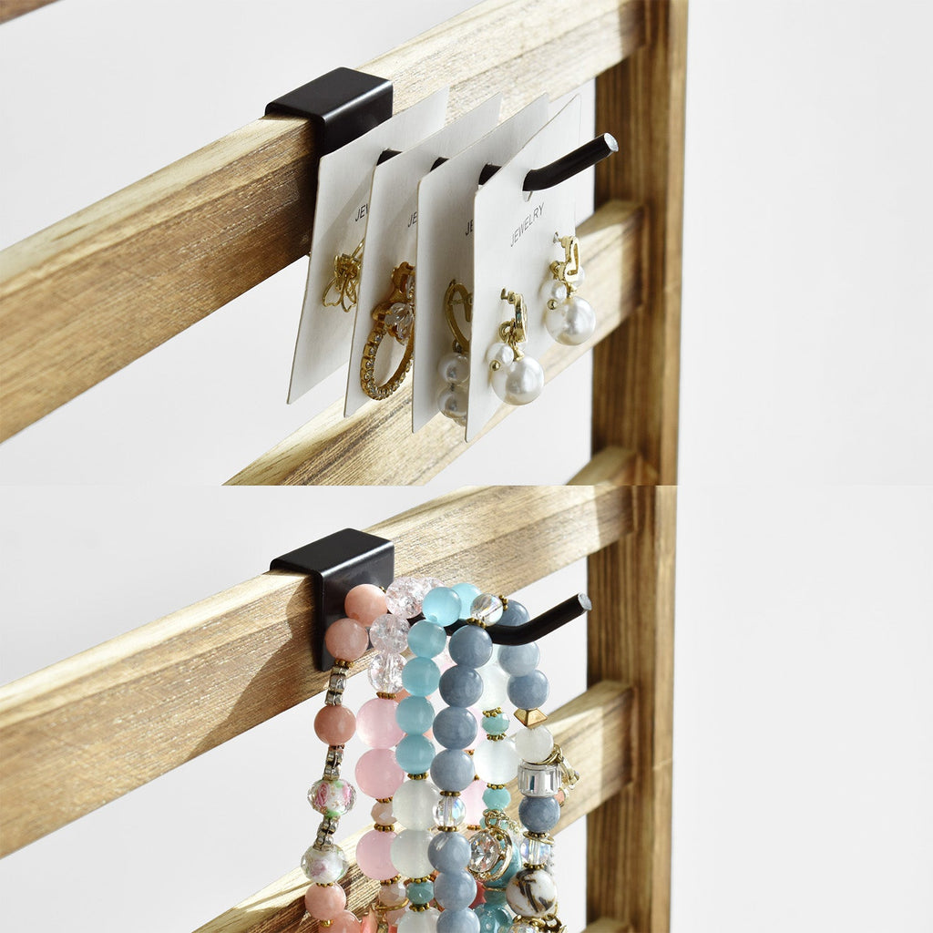 #WD2005 Wooden jewelry rack with 20 black hooks