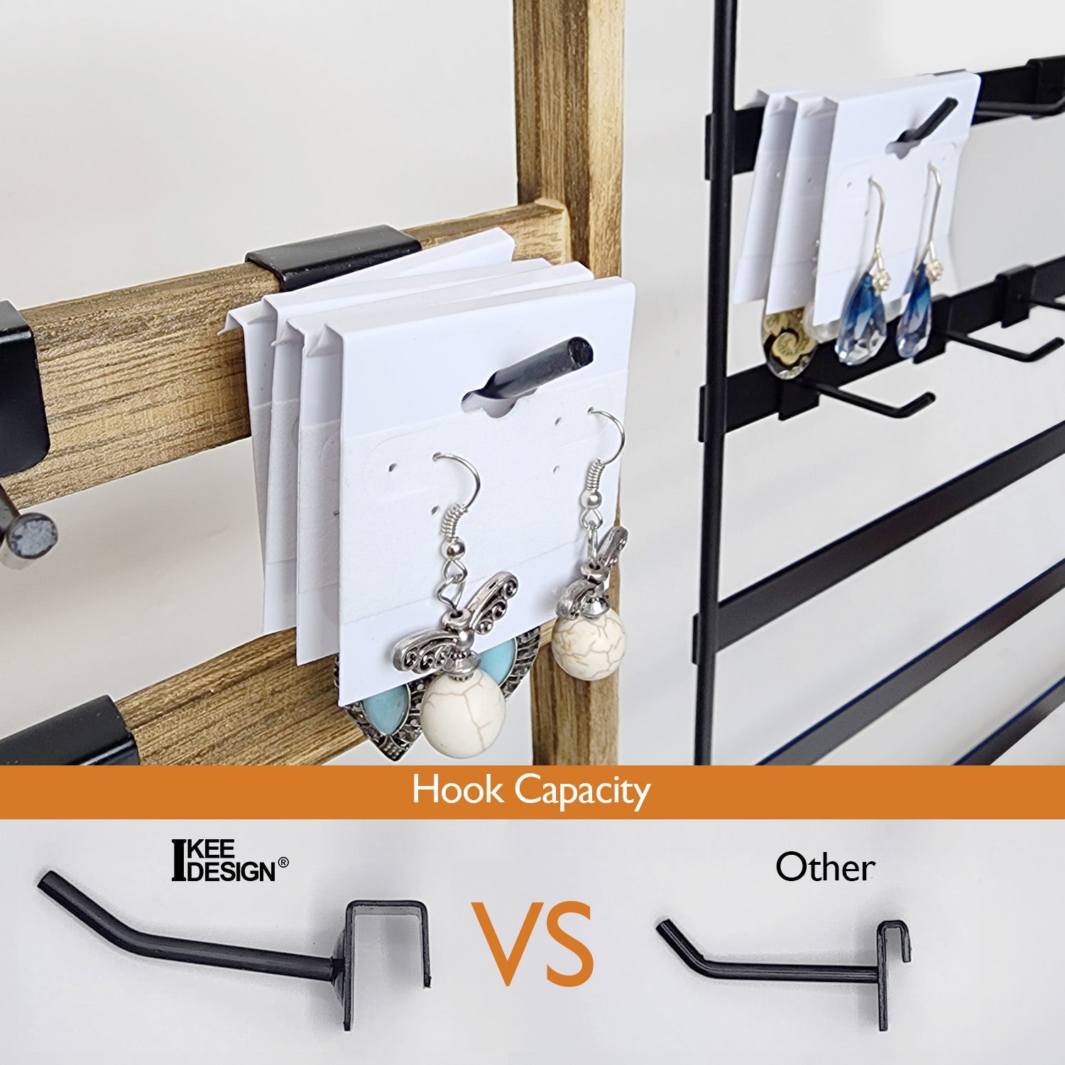 #WD2005 Wooden jewelry rack with 20 black hooks