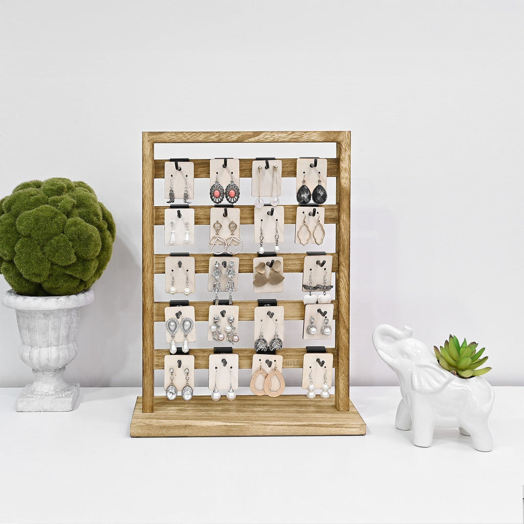 #WD2005 Wooden jewelry rack with 20 black hooks