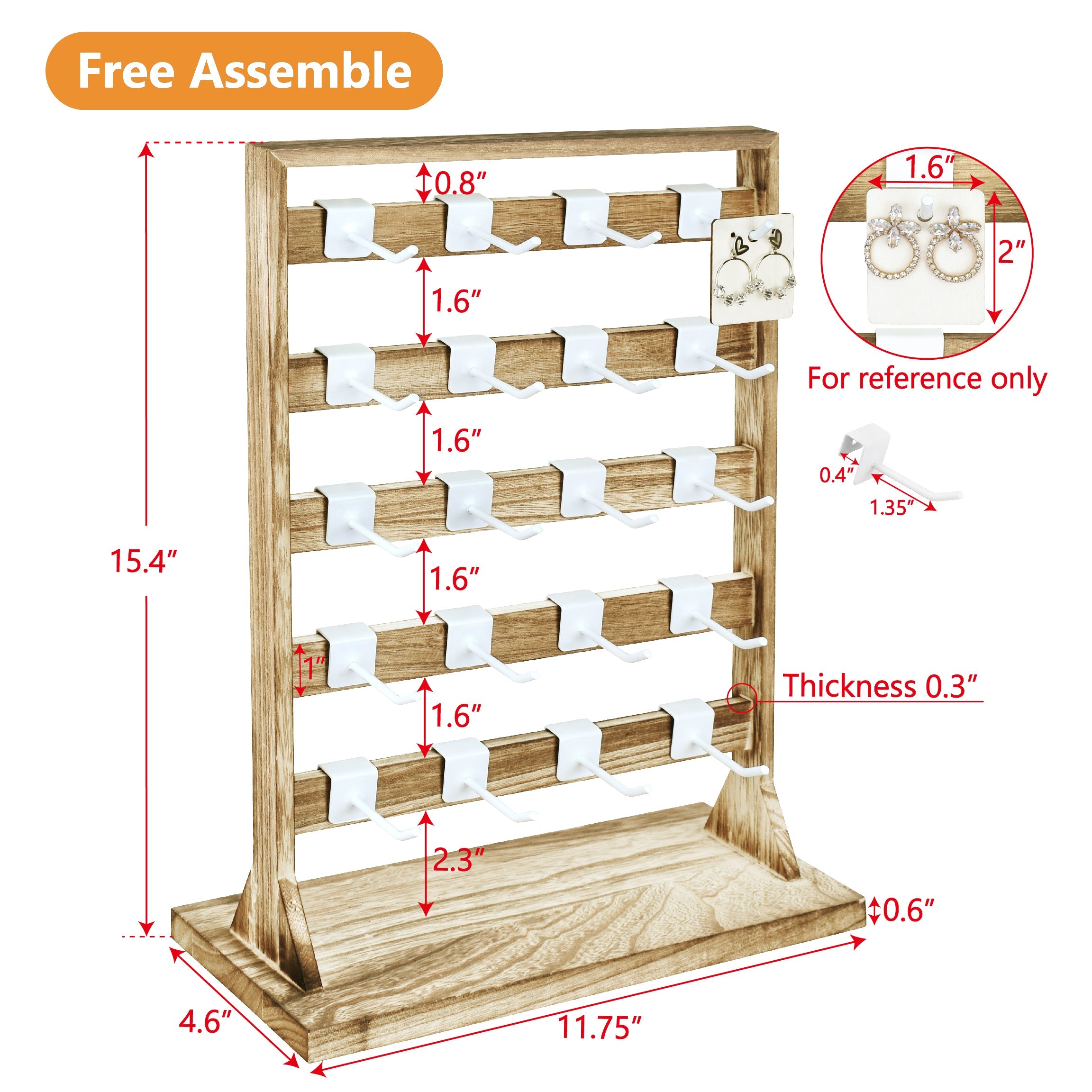 #WD2005 Wooden jewelry rack with  20 white hooks