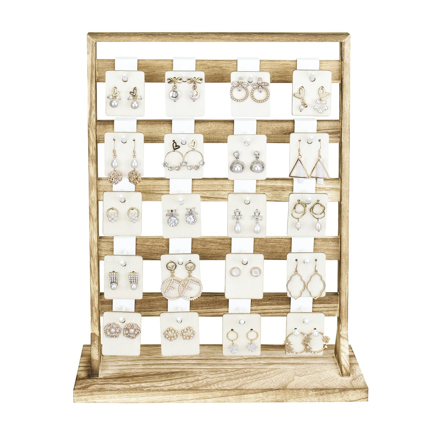 #WD2005 Wooden jewelry rack with  20 white hooks
