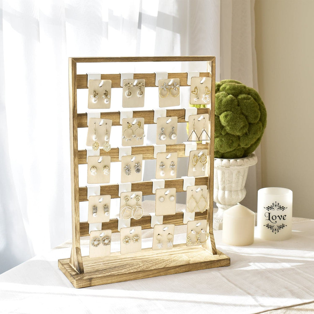 #WD2005 Wooden jewelry rack with  20 white hooks