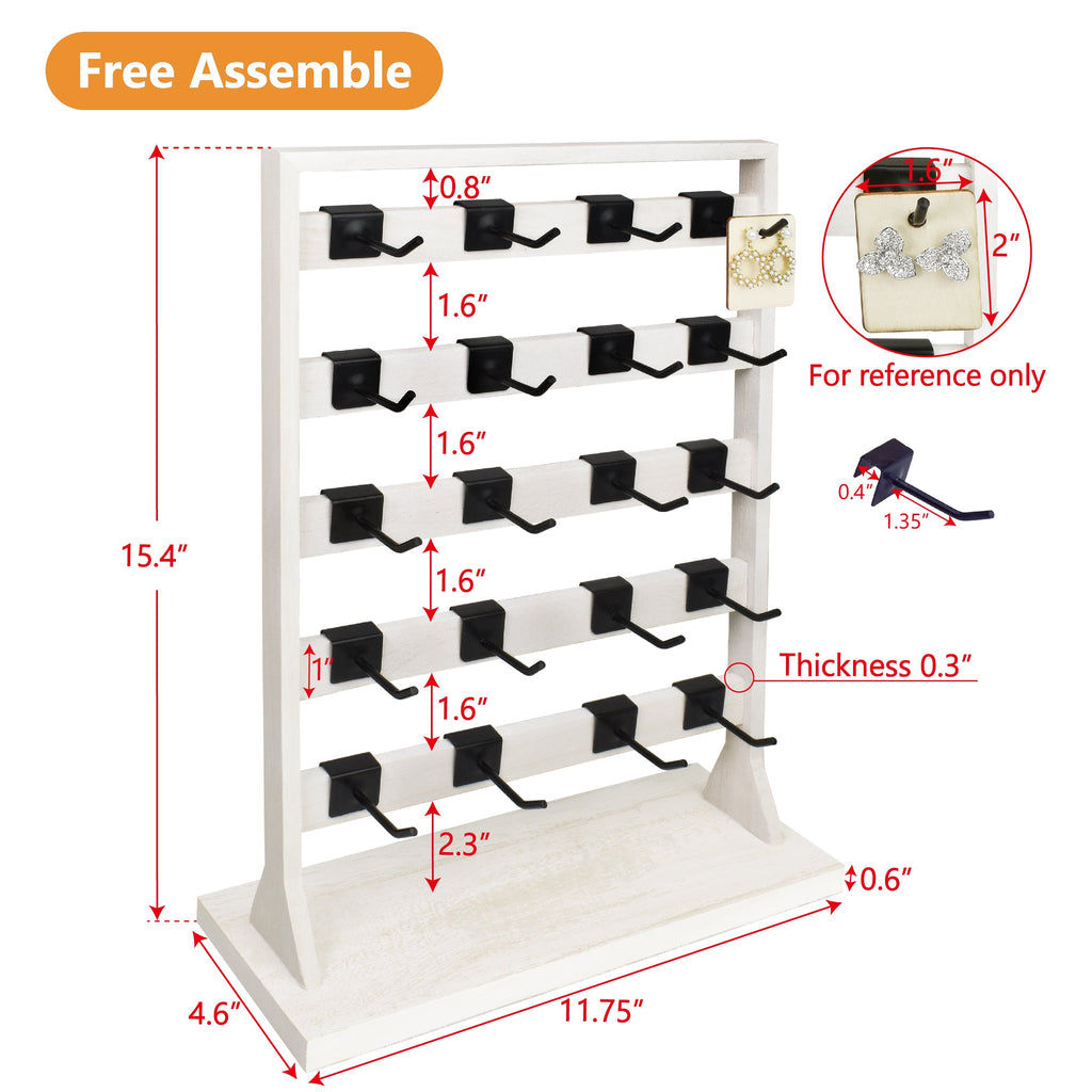 #WD2005 Wooden jewelry rack with 20 black hooks