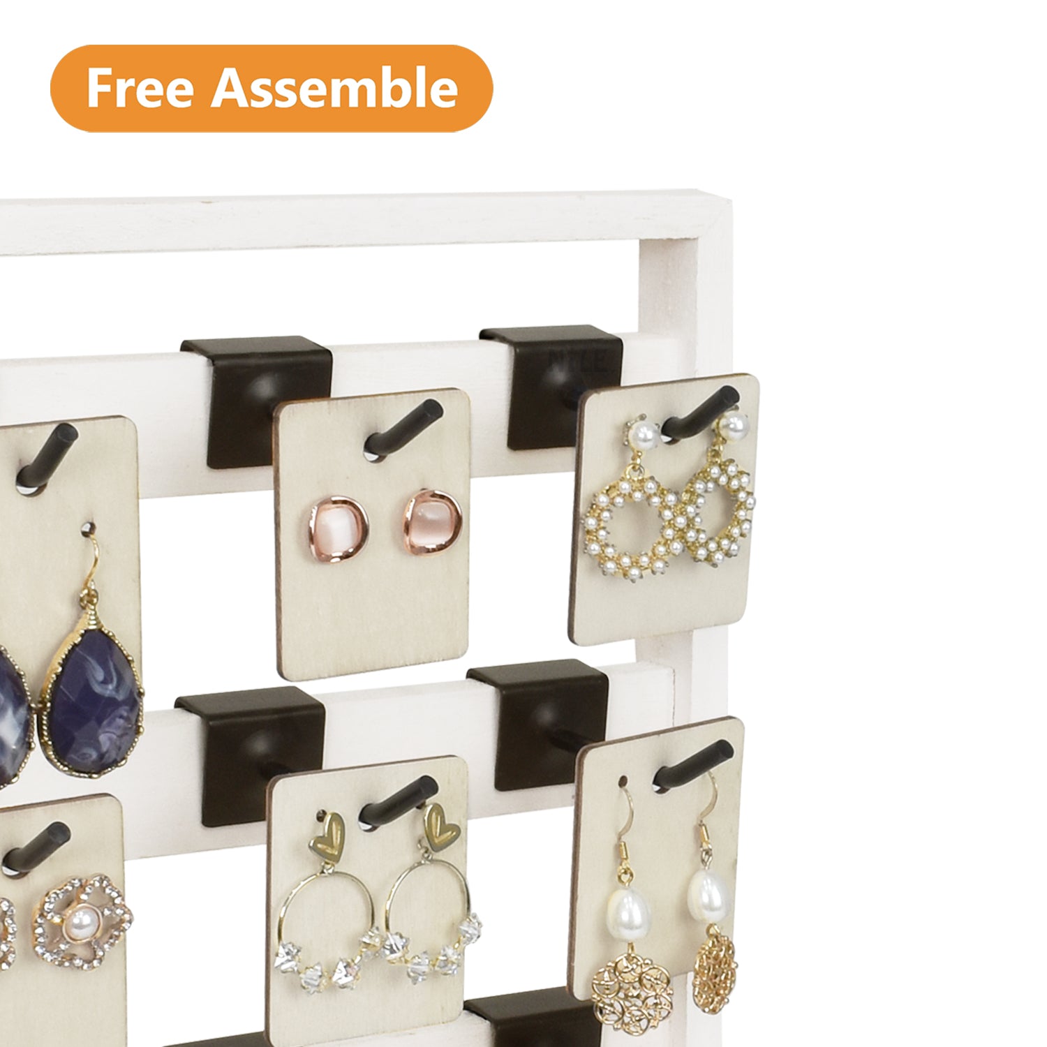 #WD2005 Wooden jewelry rack with 20 black hooks