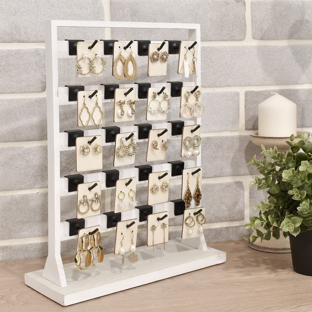 #WD2005 Wooden jewelry rack with 20 black hooks