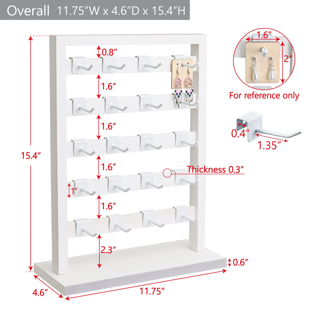 #WD2005 Wooden jewelry rack with  20 white hooks