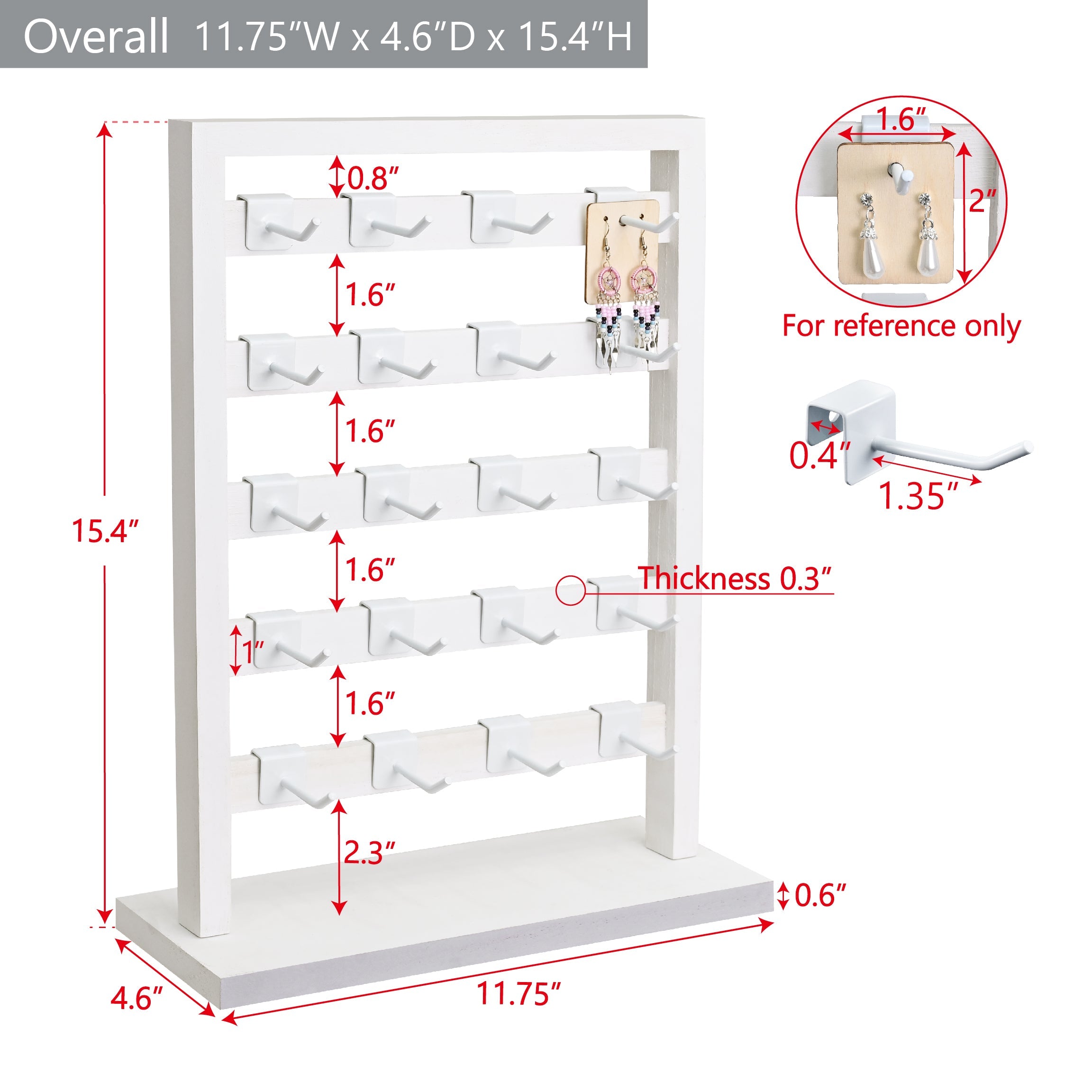 #WD2005 Wooden jewelry rack with  20 white hooks