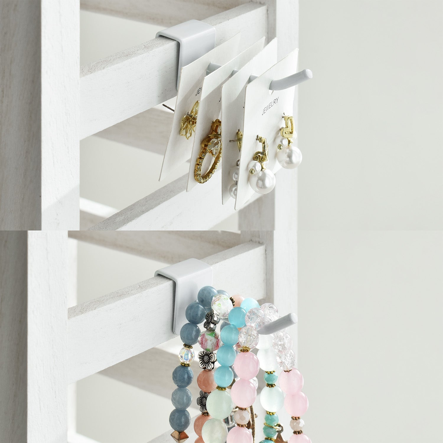 #WD2005 Wooden jewelry rack with  20 white hooks