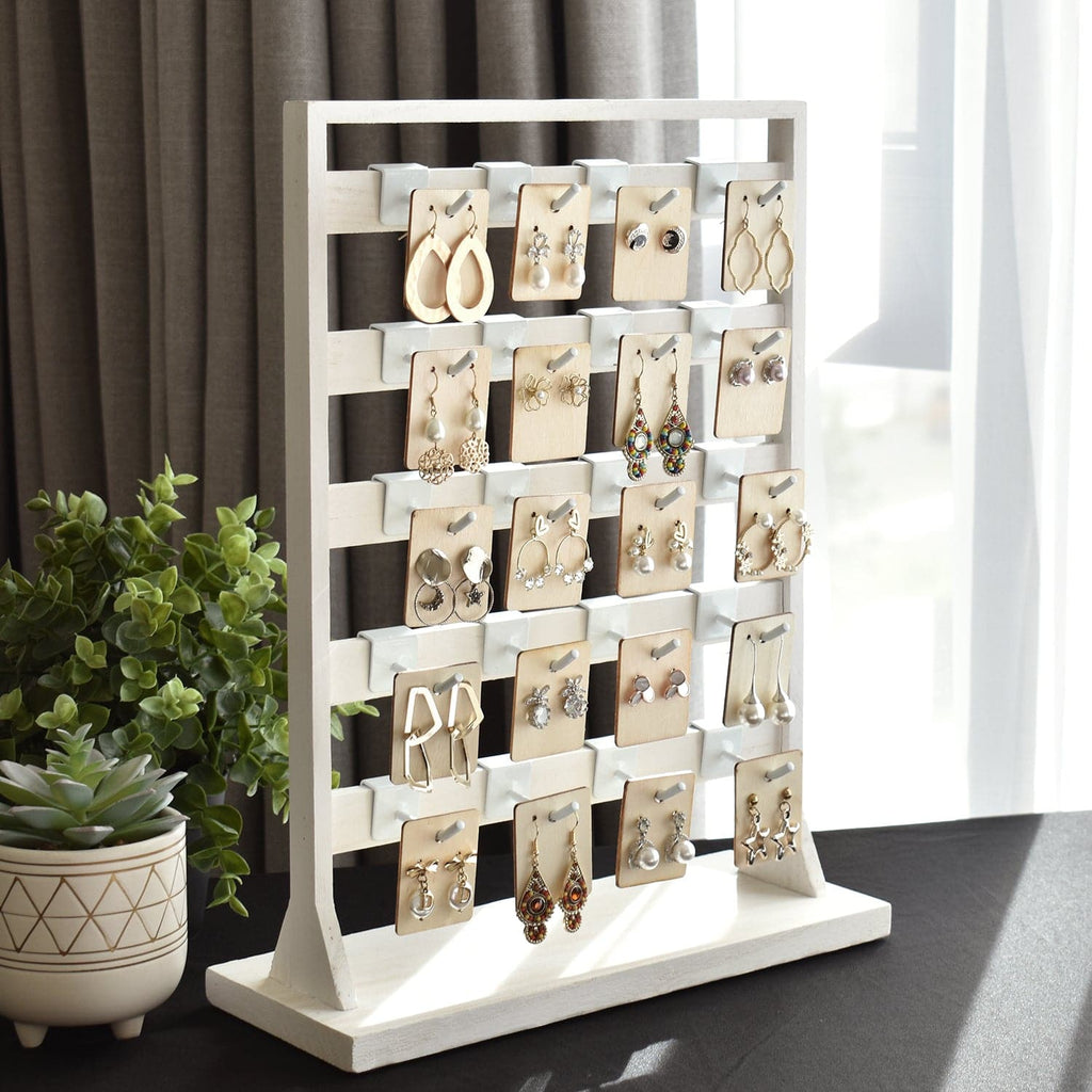 #WD2005 Wooden jewelry rack with  20 white hooks