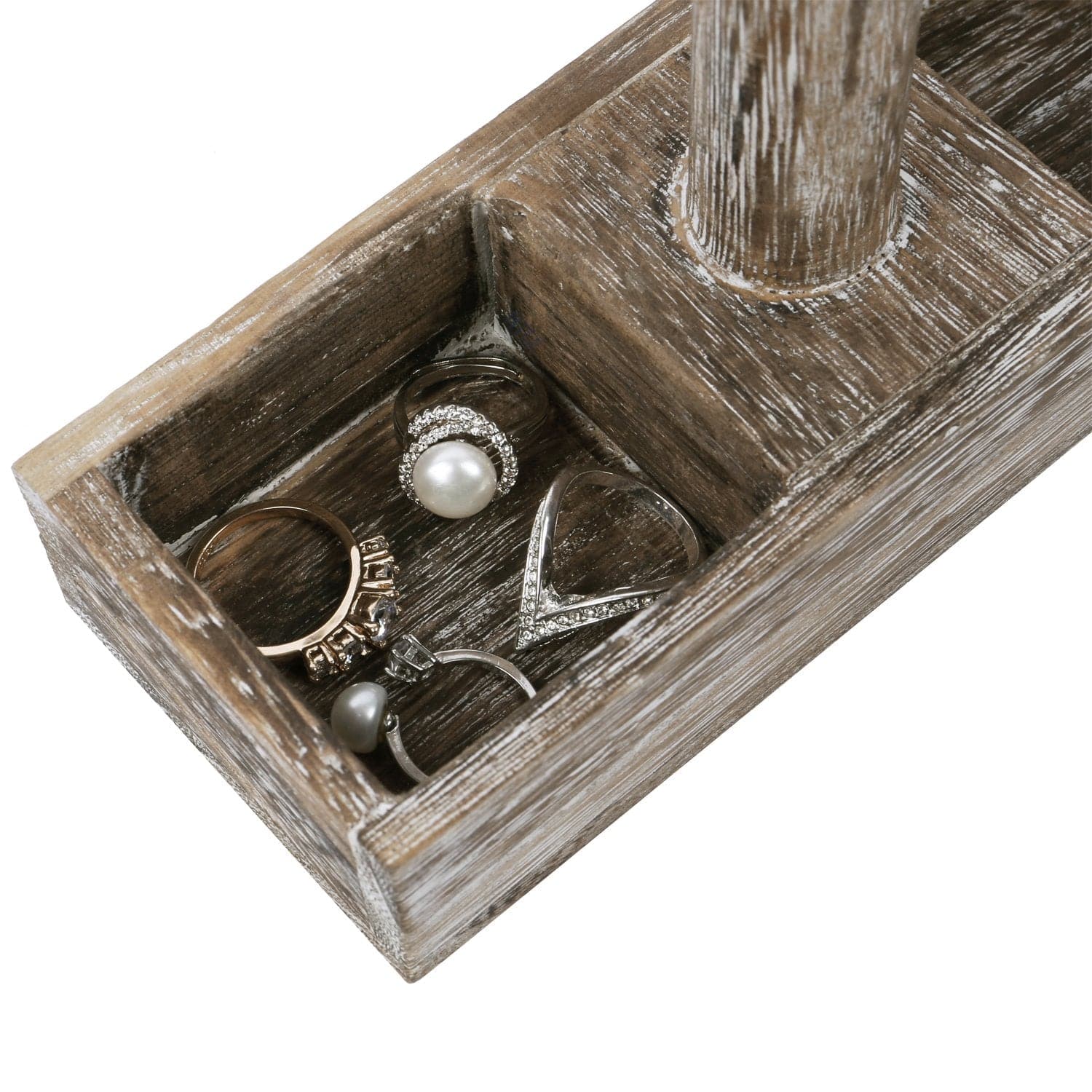 #WD219-6 Wooden T-bar Jewelry Display Stand with Compartments