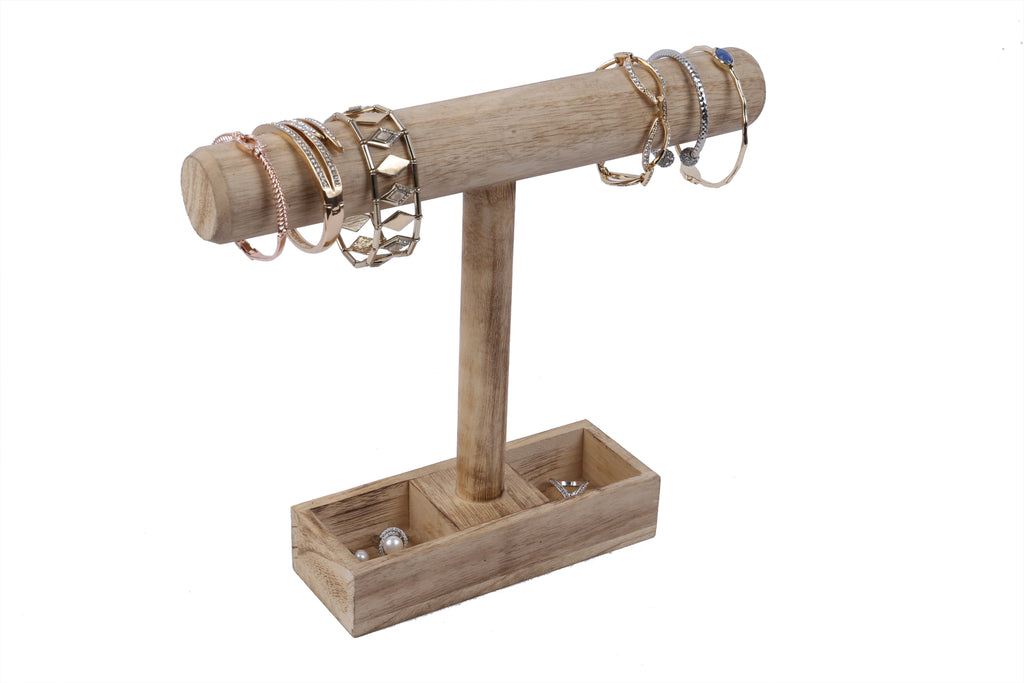 #WD219-6 Wooden T-bar Jewelry Display Stand with Compartments