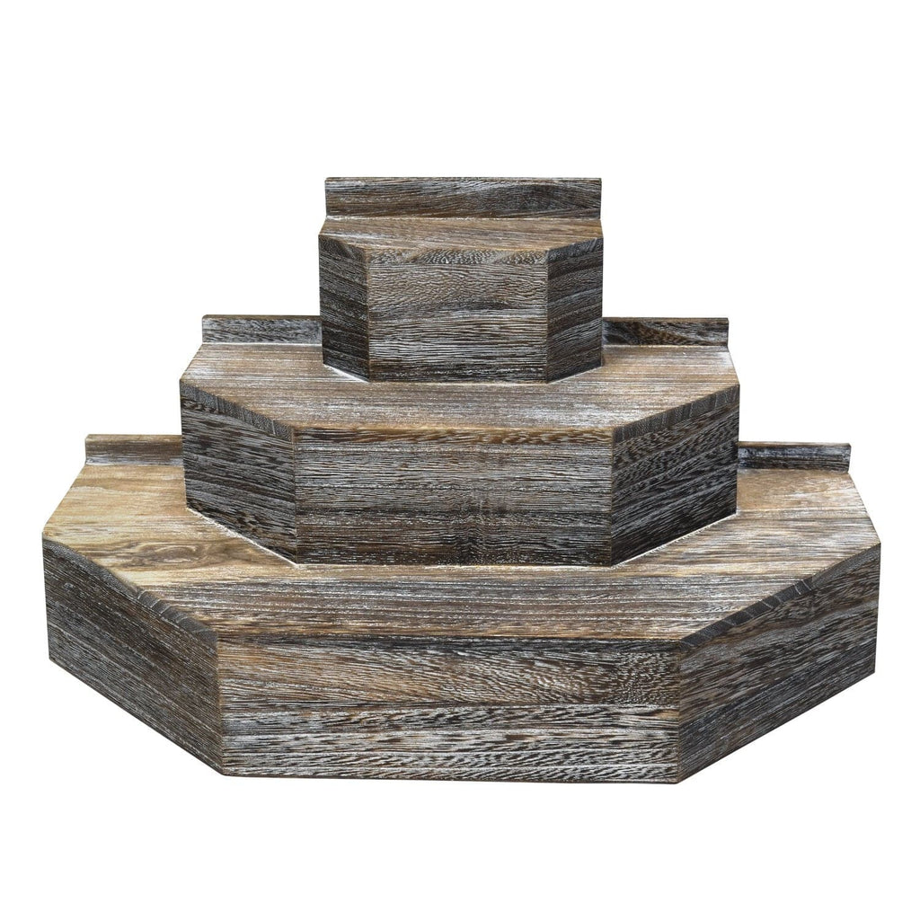 #WD3015 3-Tier Wood Stair Step Shelf Step Display Risers, Coffee Color