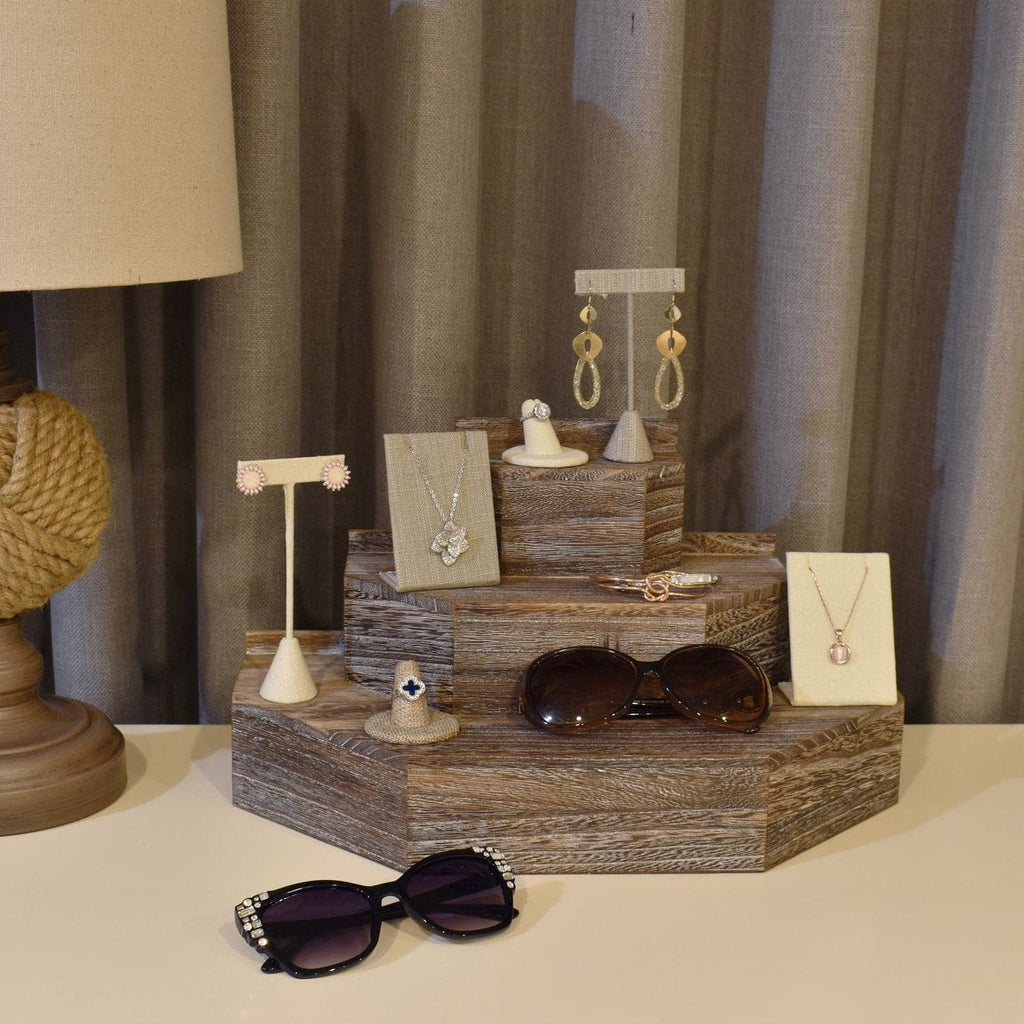 #WD3015 3-Tier Wood Stair Step Shelf Step Display Risers, Coffee Color