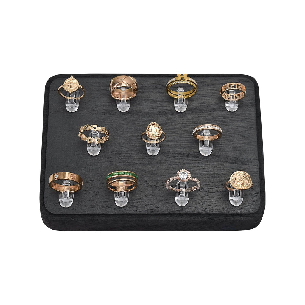 #WD3511-BK Wooden 11 Acrylic Clips Ring Tray Display