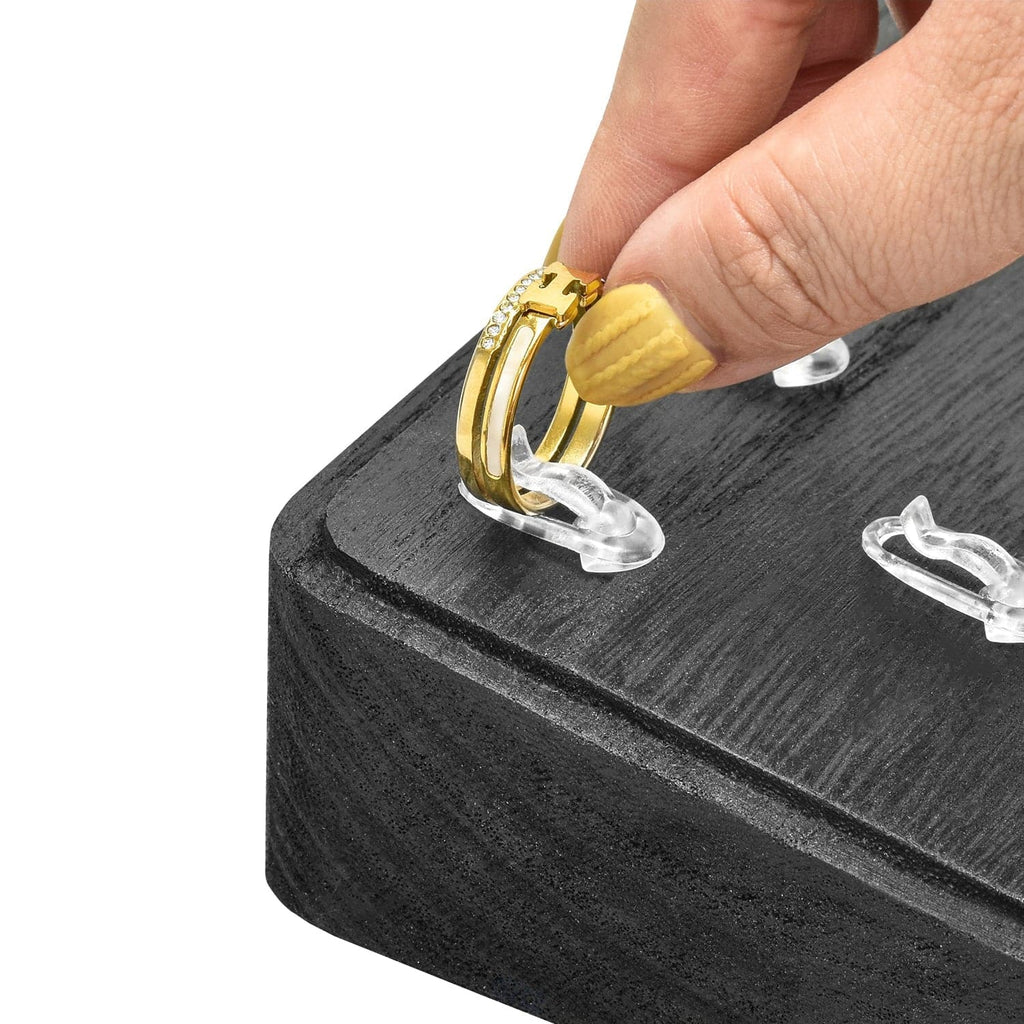 #WD3511-BK Wooden 11 Acrylic Clips Ring Tray Display