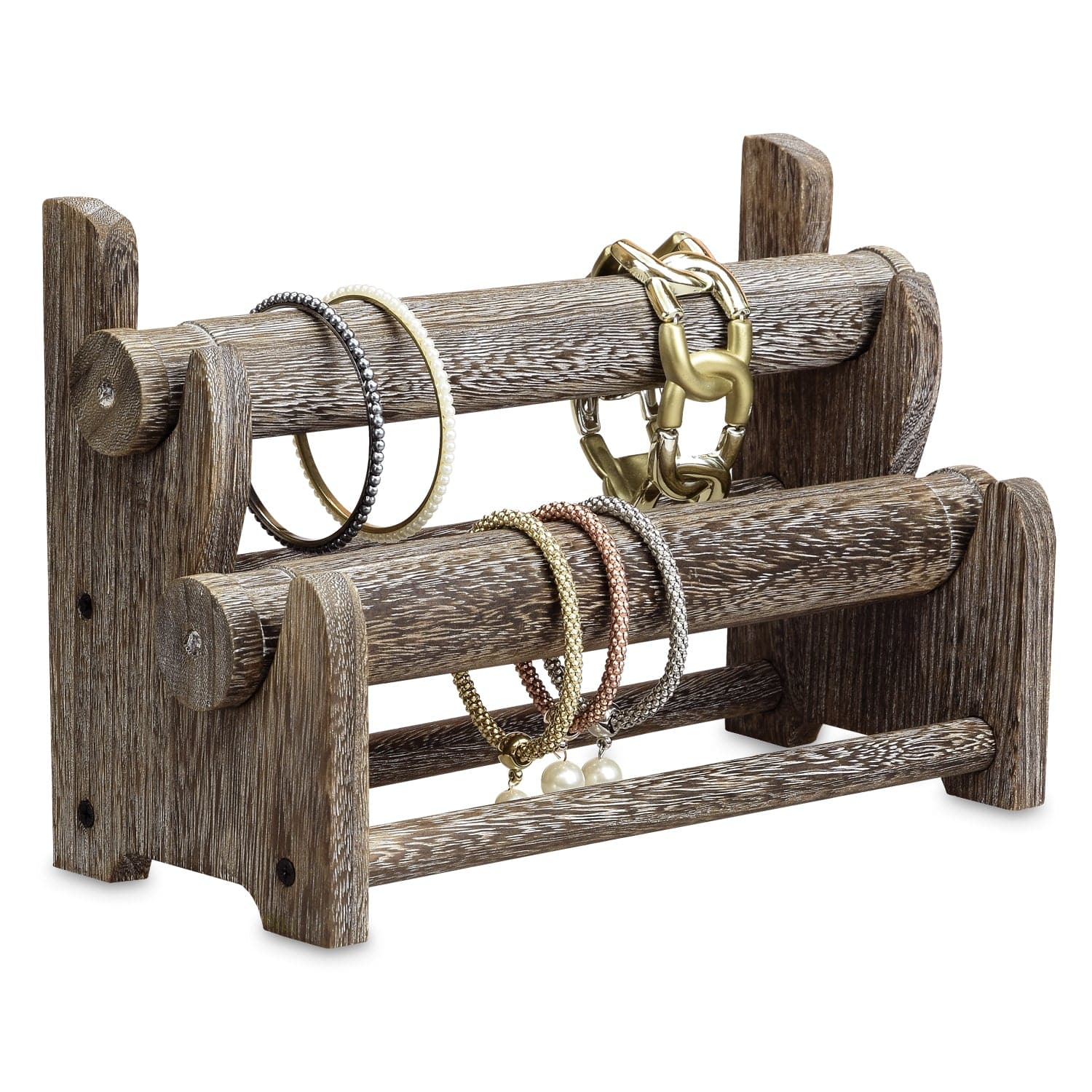 #WD3802 Wooden 2 Tier Bar Jewelry Bracelet Bangle Holder