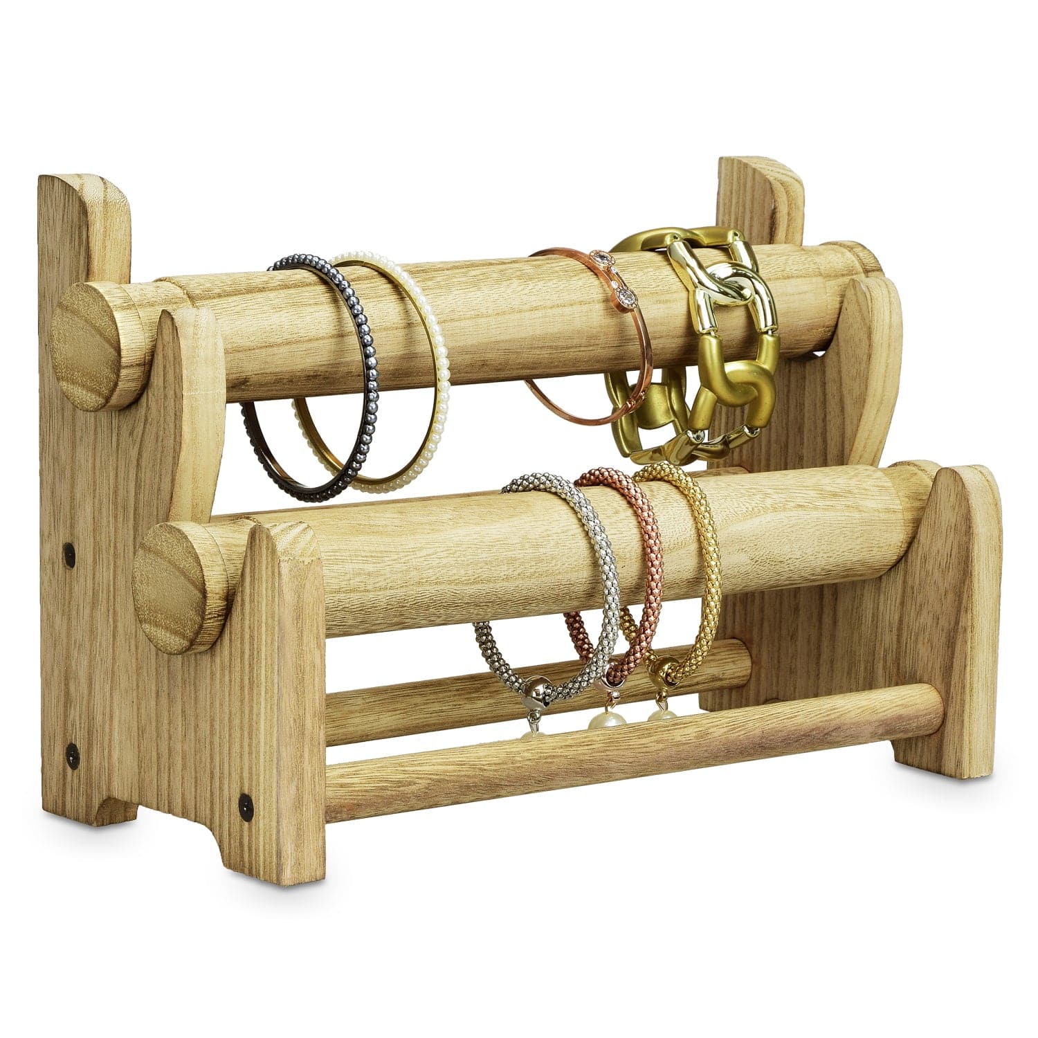 #WD3802 Wooden 2 Tier Bar Jewelry Bracelet Bangle Holder