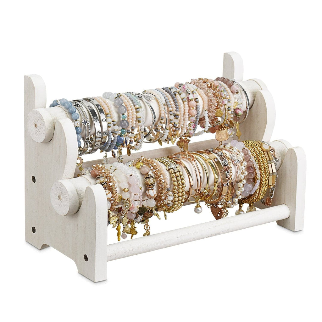 #WD3802 Wooden 2 Tier Bar Jewelry Bracelet Bangle Holder