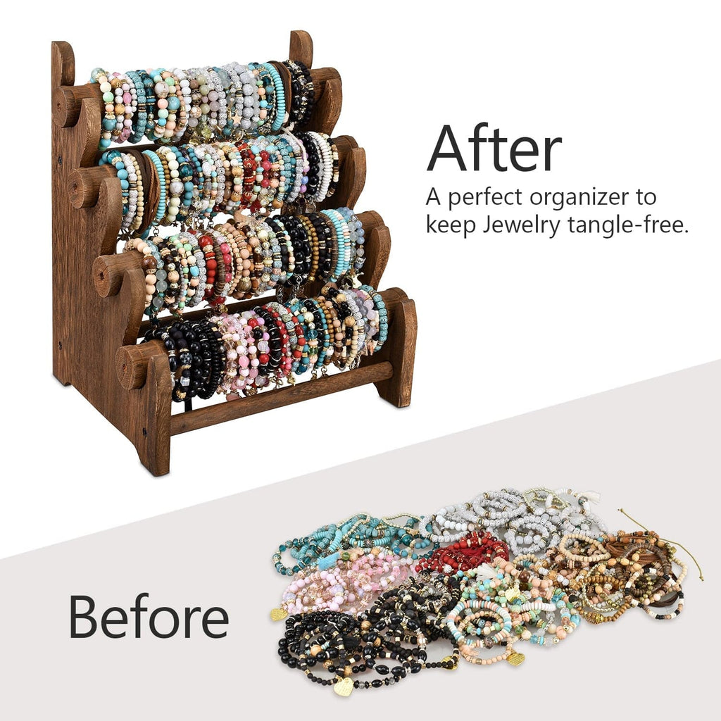 #WD3804 Antique Wooden 4 Tier Bracelet Display Rack