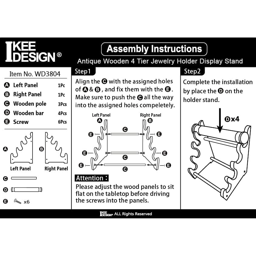 #WD3804 Antique Wooden 4 Tier Bracelet Display Rack