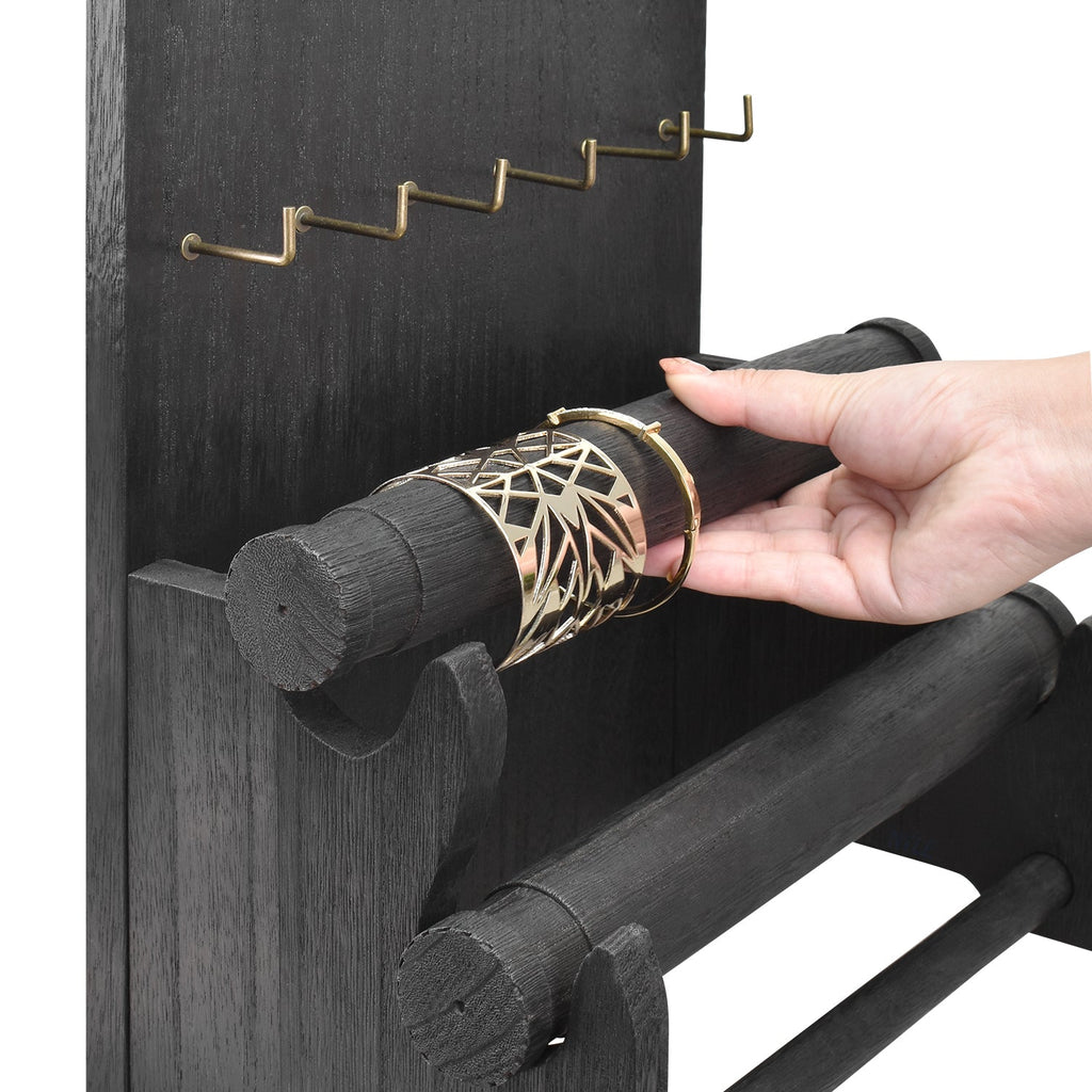 #WD4802 18 Hooks Wood Board Jewelry Earring Display Stand with 2 Removable Holders, Brown Color