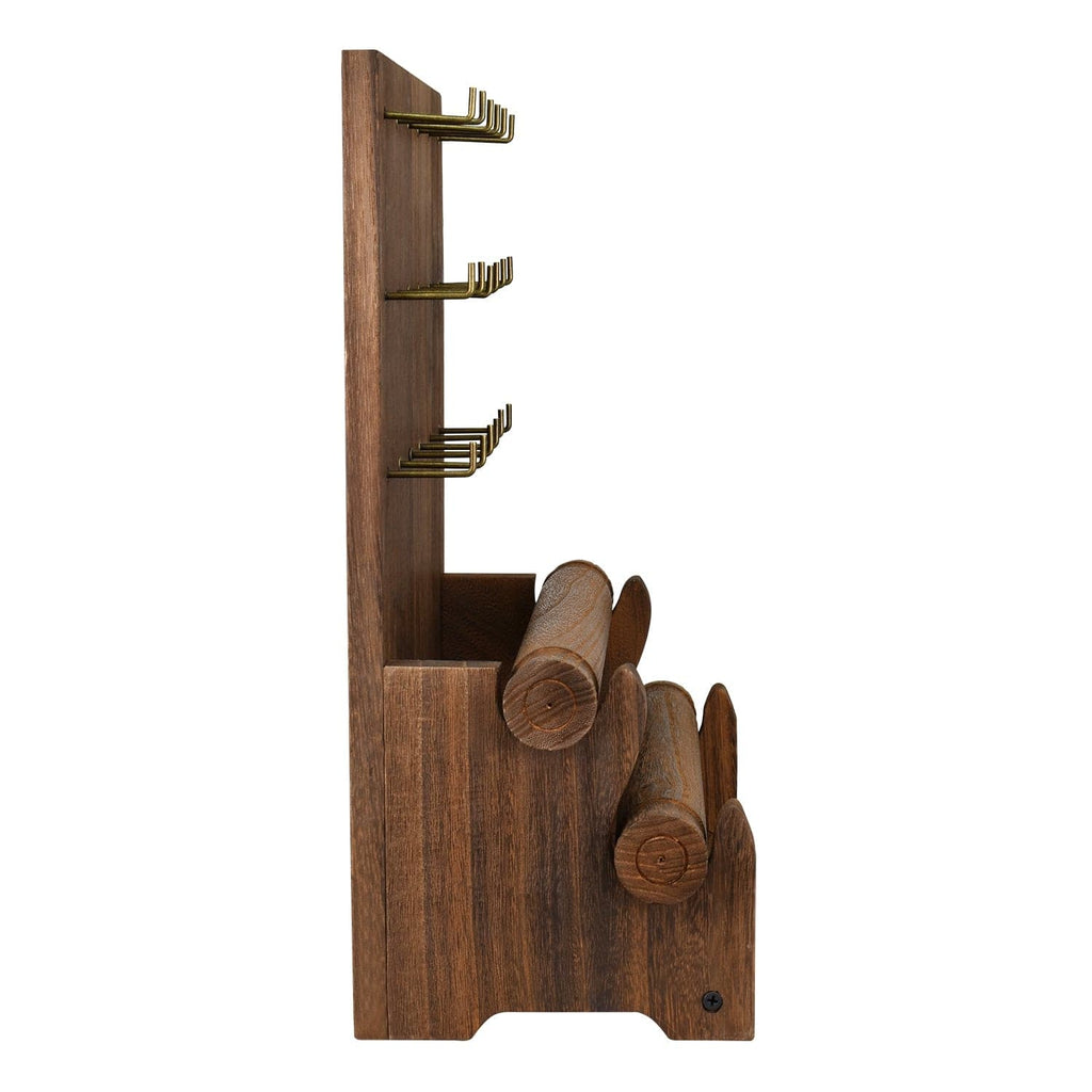 #WD4802 18 Hooks Wood Board Jewelry Earring Display Stand with 2 Removable Holders, Brown Color