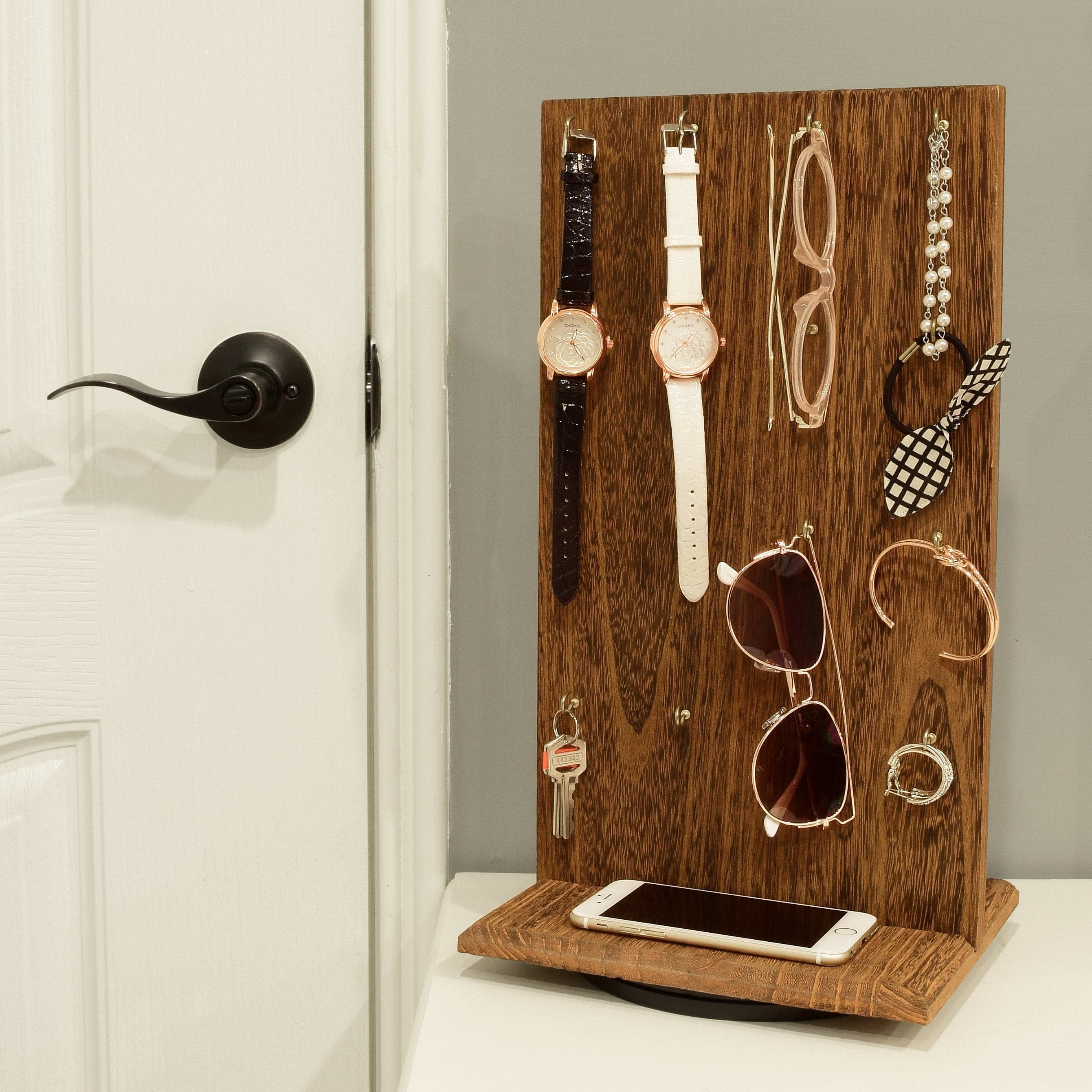 #WD5062 Wooden Rotating Two-Sided Jewelry Display Stand 32 Hooks