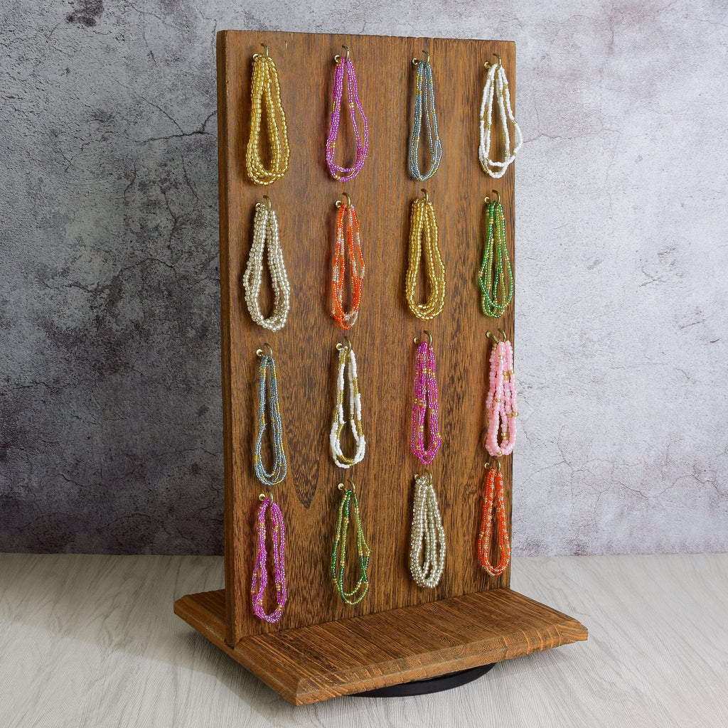 #WD5062 Wooden Rotating Two-Sided Jewelry Display Stand 32 Hooks