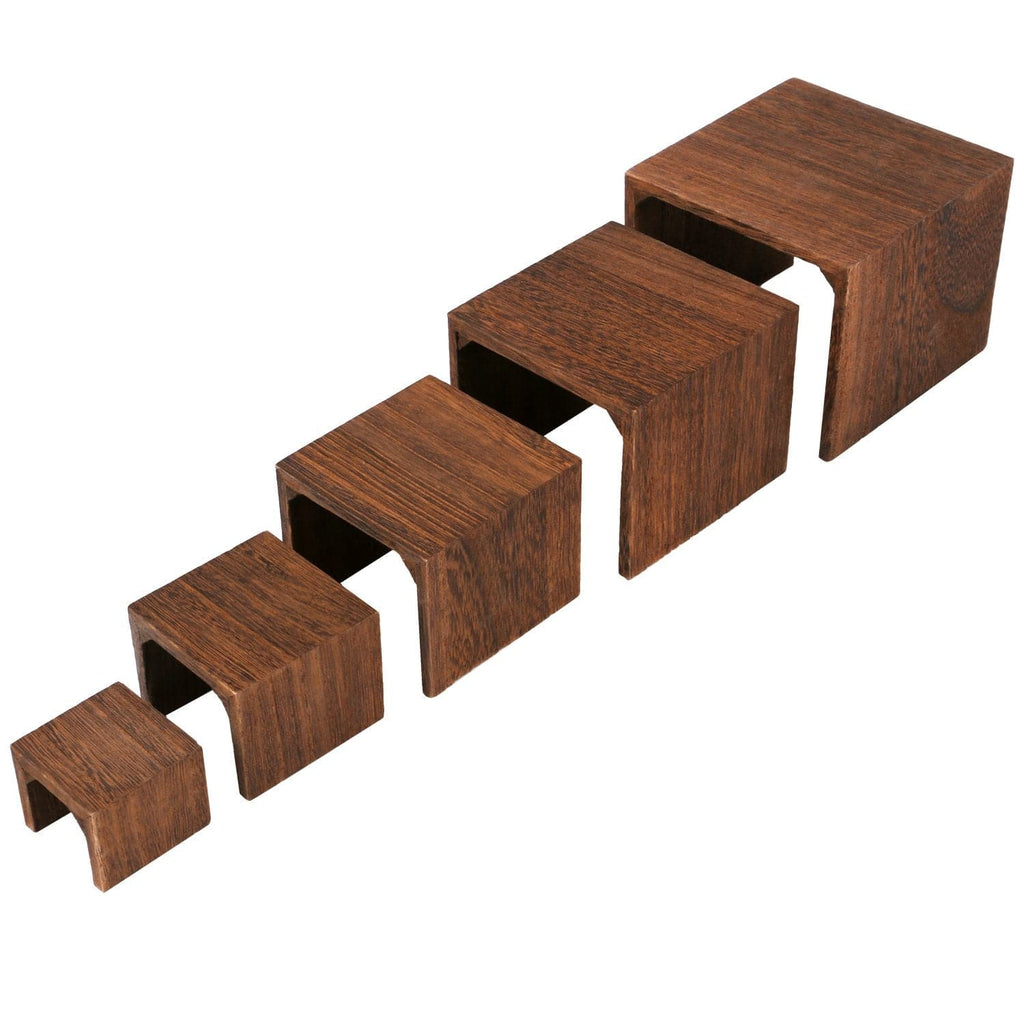 #WD525BR 5 Pieces Wooden Multi Functions Jewelry Display Riser, Brown Color