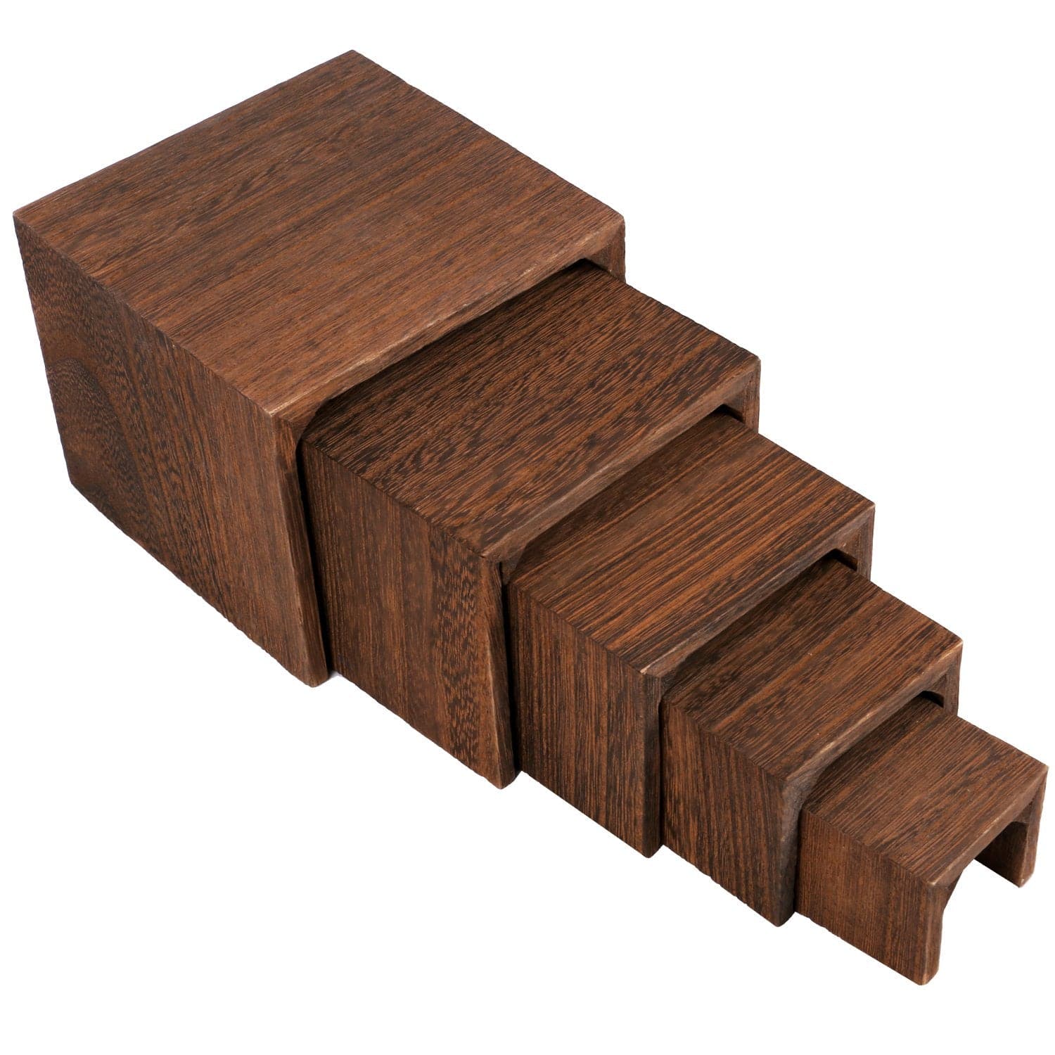 #WD525BR 5 Pieces Wooden Multi Functions Jewelry Display Riser, Brown Color