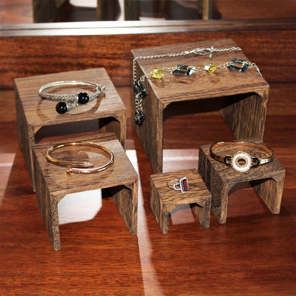#WD525BR 5 Pieces Wooden Multi Functions Jewelry Display Riser, Brown Color