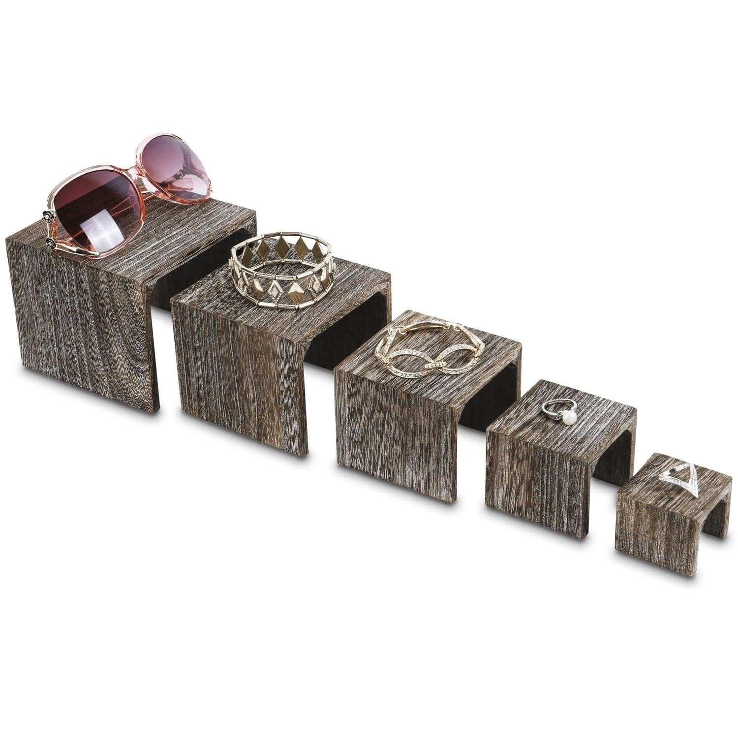 #WD525CF 5 Pieces Wooden Multi Functions Display Risers, Coffee Color