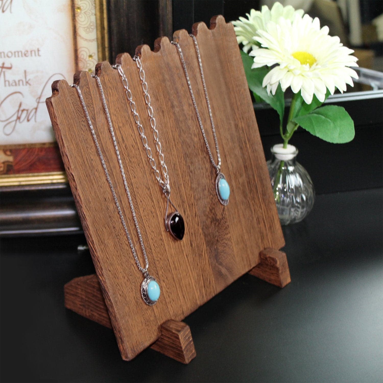 #WD609 Wooden Plank Necklace Jewelry Display Stand for 8 Necklaces