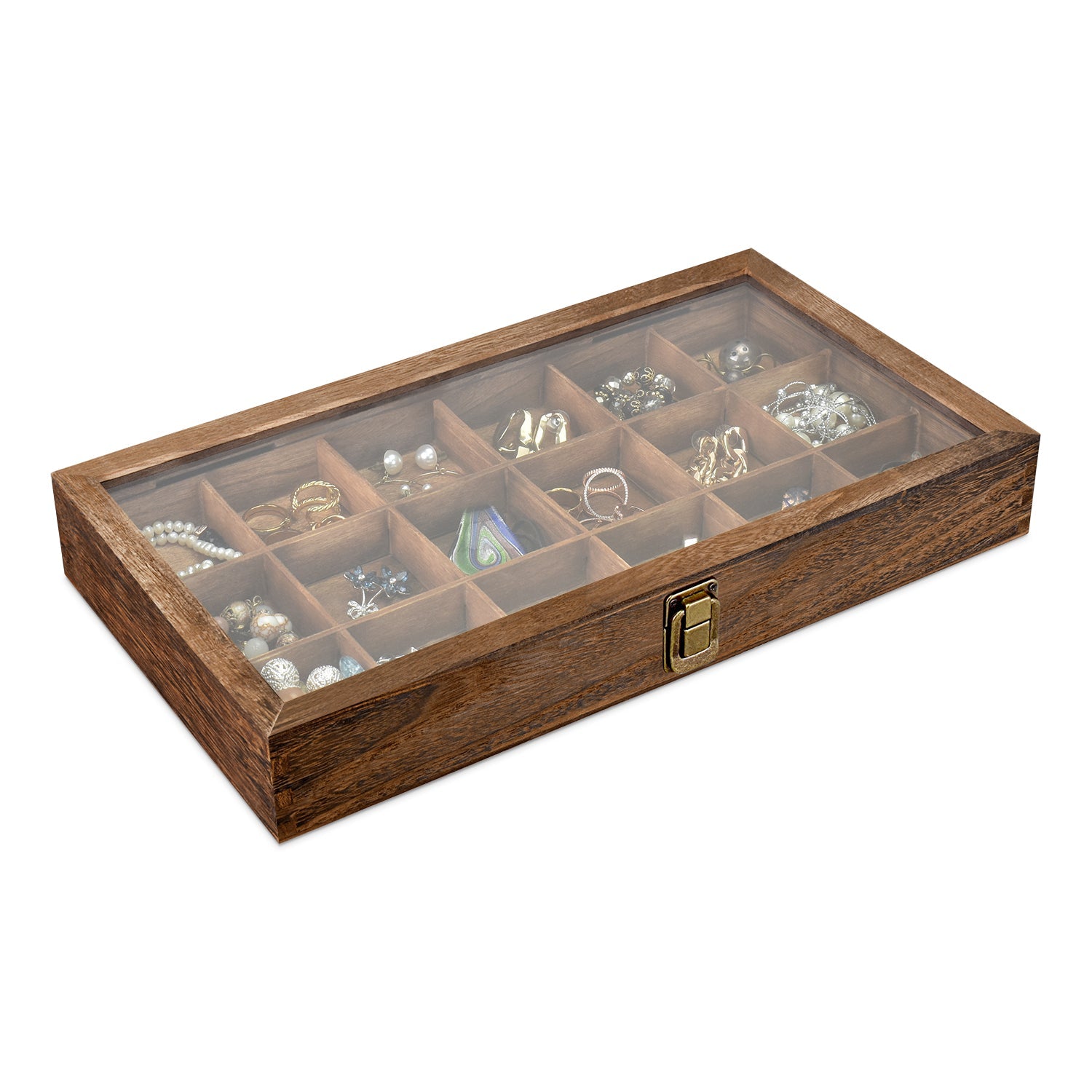 #WD63 Wooden 18 Compartment Jewelry Storage Case 