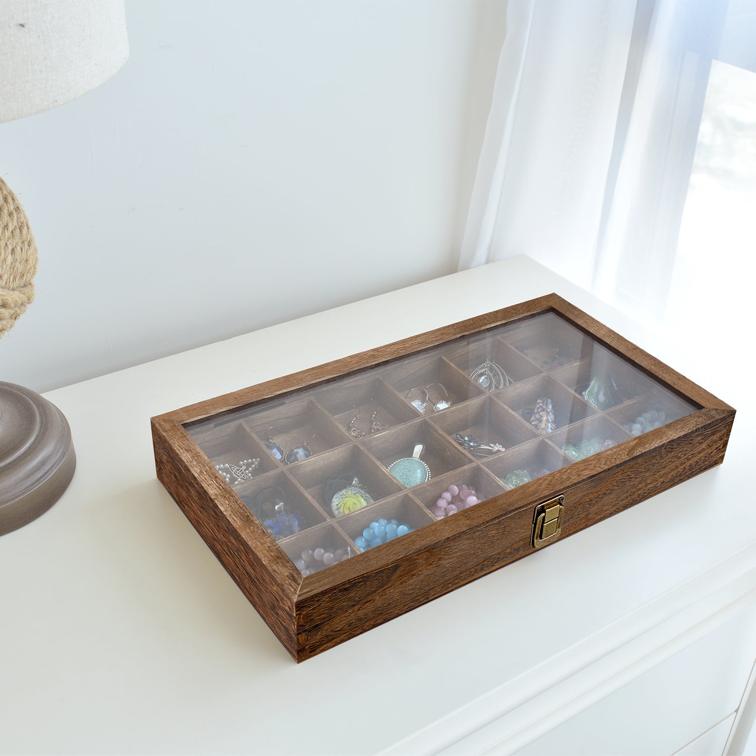 #WD63 18 Compartments Wooden Storage Case for Jewelry and Beads