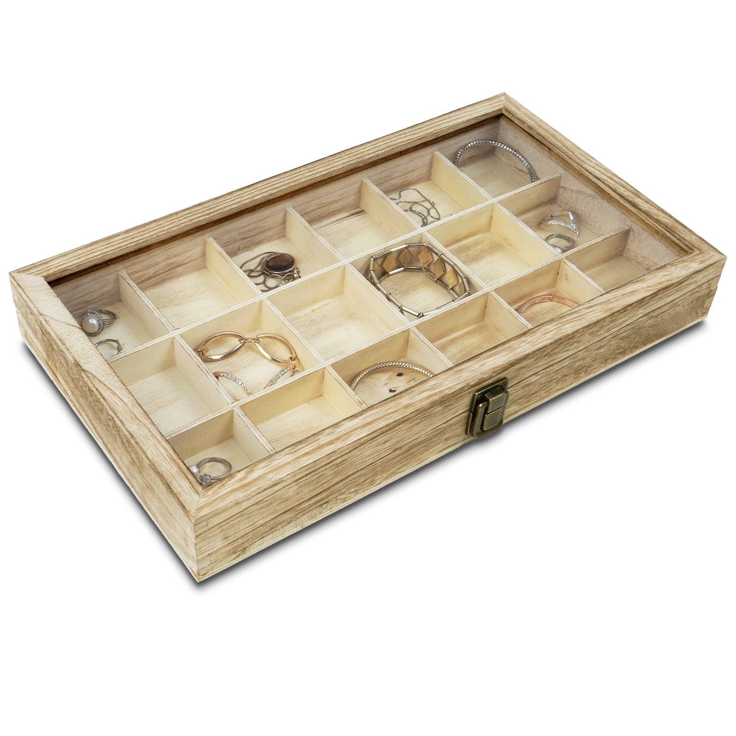 #WD63 Wooden 18 Compartment Jewelry Storage Case 