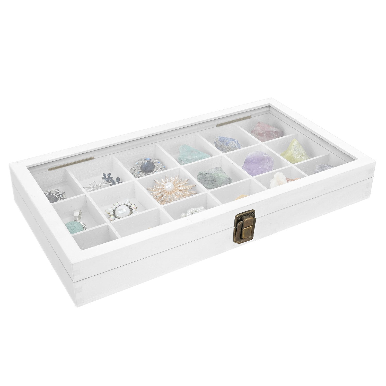 #WD63 Wooden 18 Compartment Jewelry Storage Case 