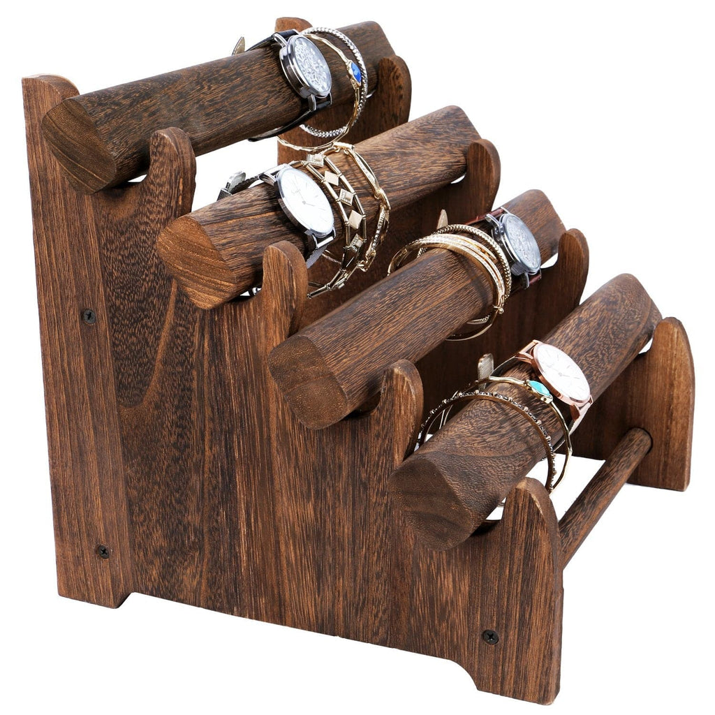 #WD7804BR Oval Shape Wooden 4 Tiered Jewelry Display