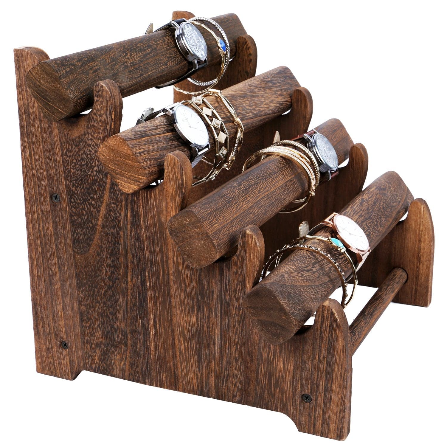 #WD7804BR Oval Shape Wooden 4 Tiered Jewelry Display