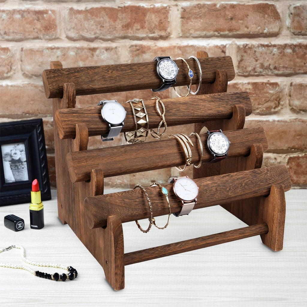 #WD7804BR Oval Shape Wooden 4 Tiered Jewelry Display