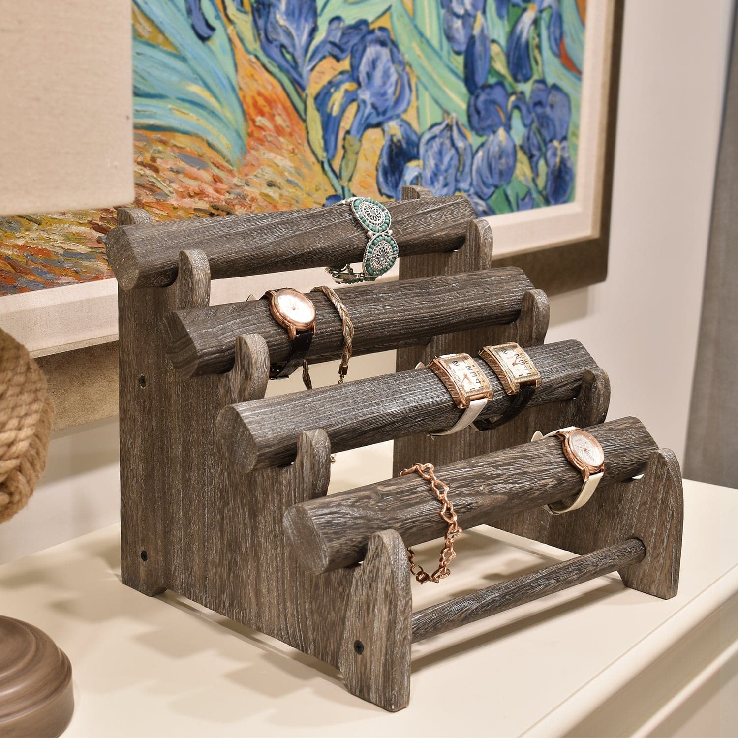 #WD7804CF Oval Shape Wooden 4 Tiered Jewelry Display