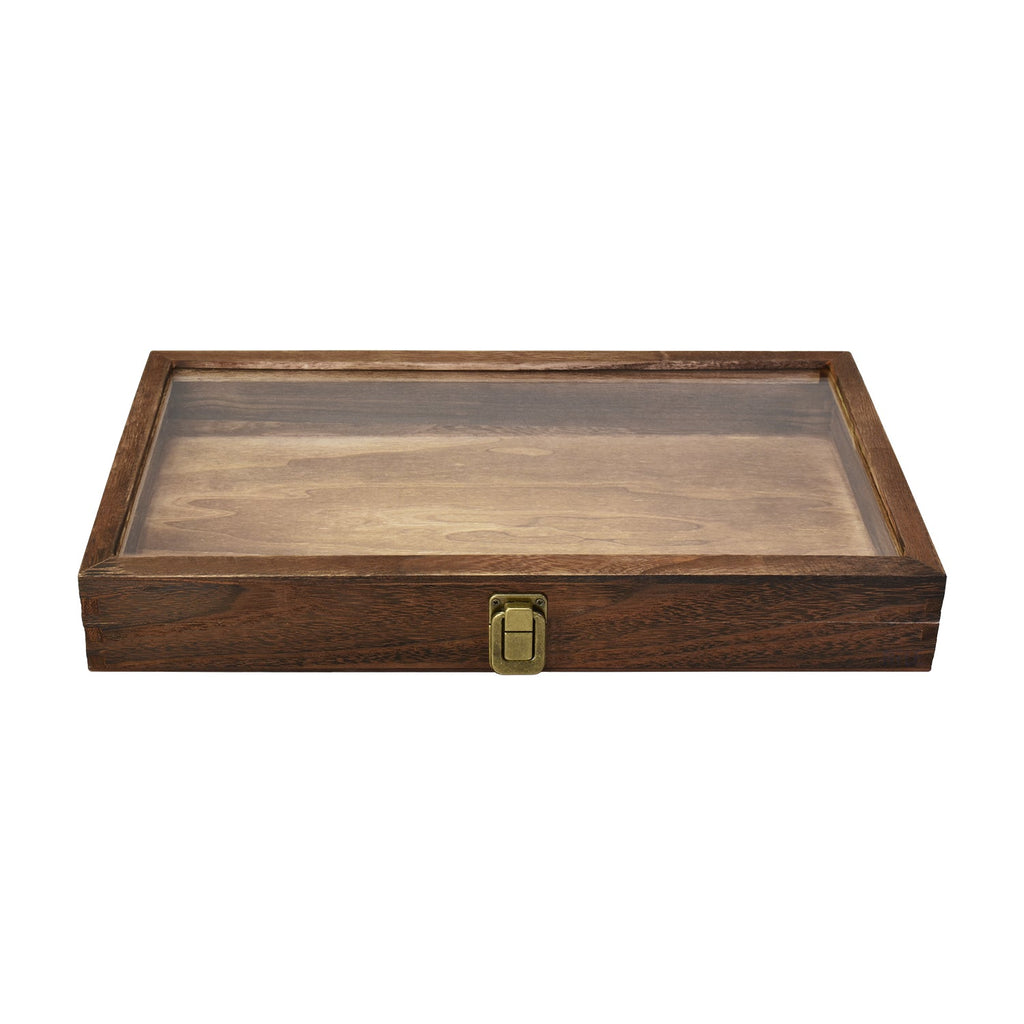 #WD83C Antique Wood Storage Case with Tempered Glass View Top