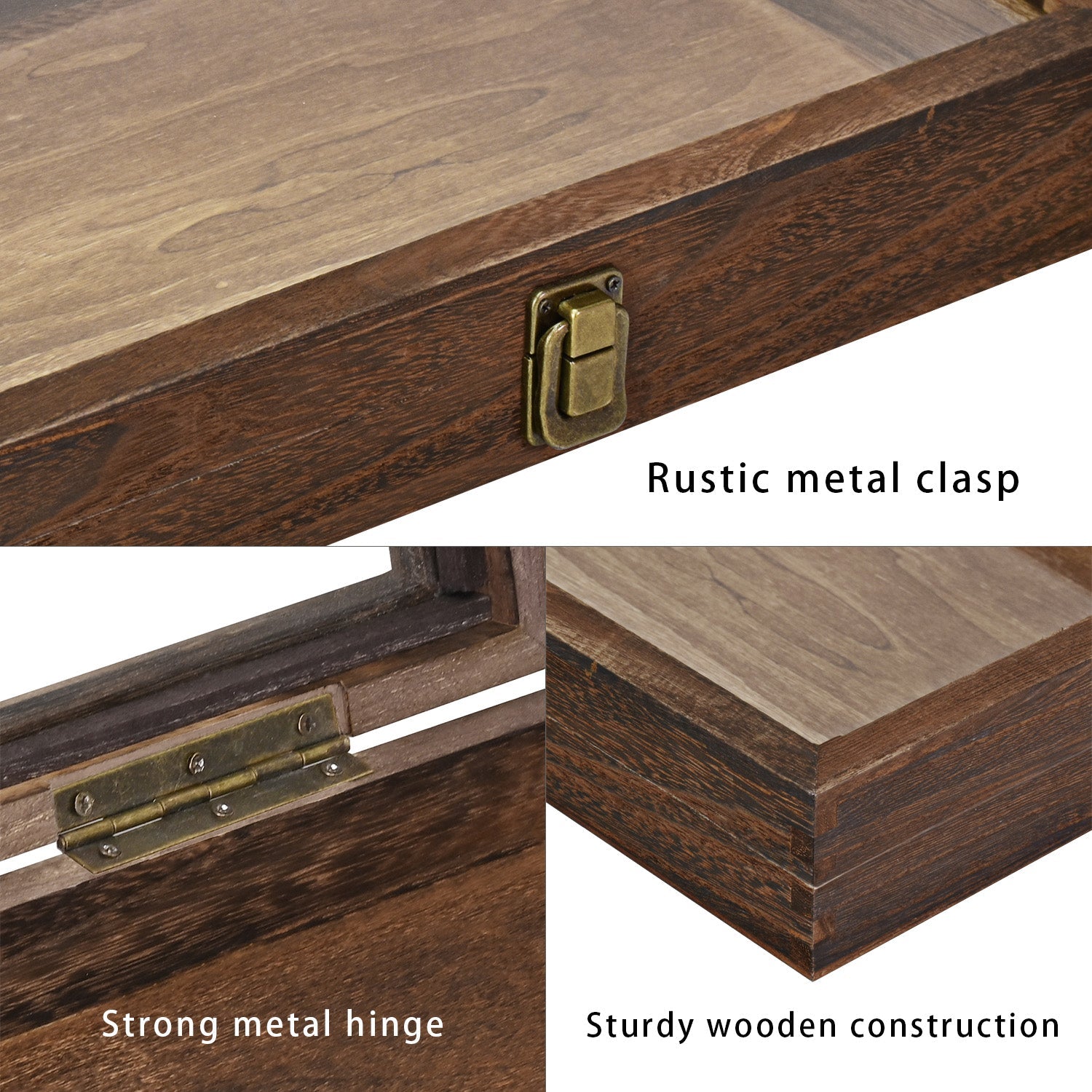 #WD83C Antique Wood Storage Case with Tempered Glass View Top