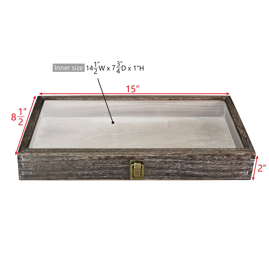 #WD83C Antique Wood Storage Case with Tempered Glass View Top