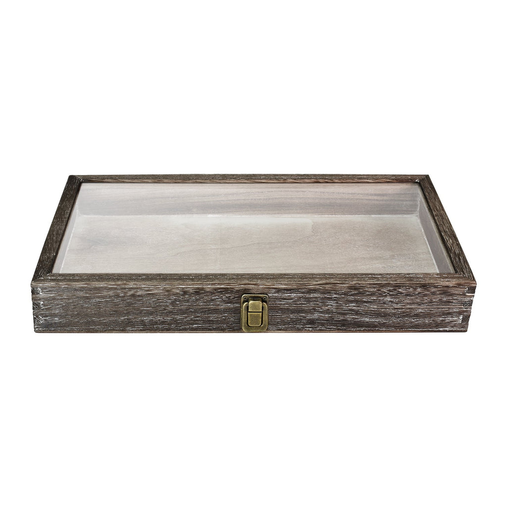 #WD83C Antique Wood Storage Case with Tempered Glass View Top