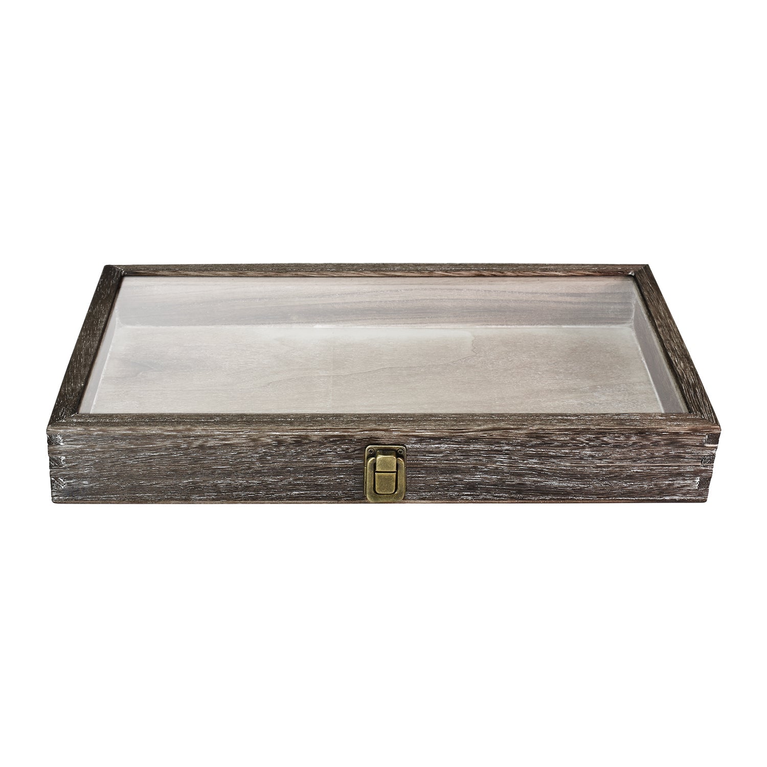 #WD83C Antique Wood Storage Case with Tempered Glass View Top