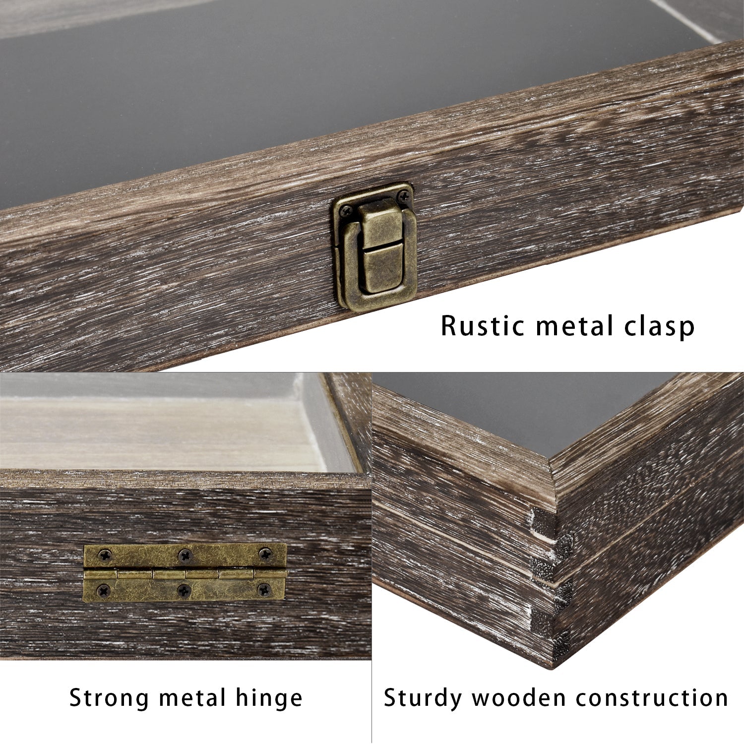 #WD83C Antique Wood Storage Case with Tempered Glass View Top