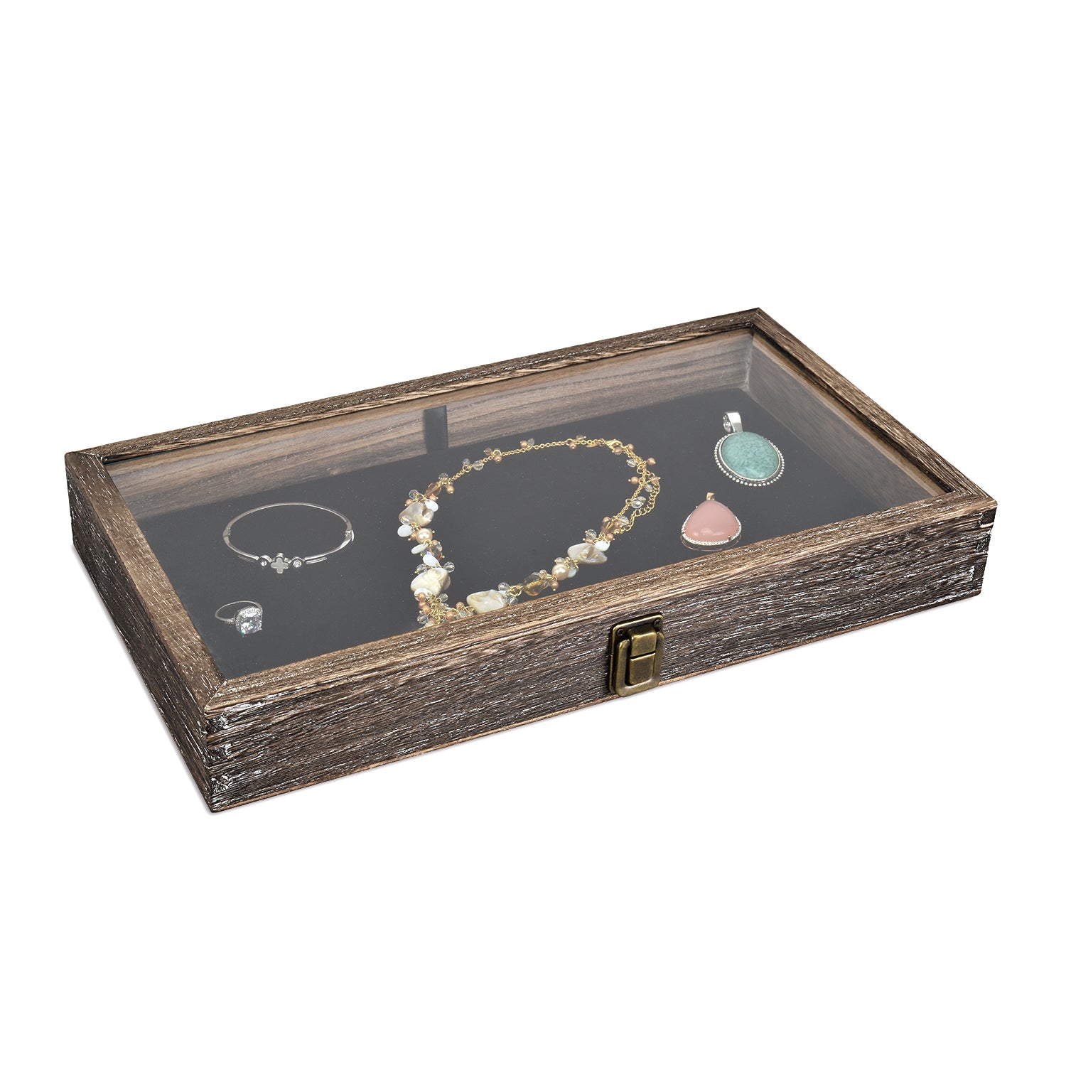 #WD83C+93-1 BK Wooden Jewelry Display Case with Black Velvet Pad 